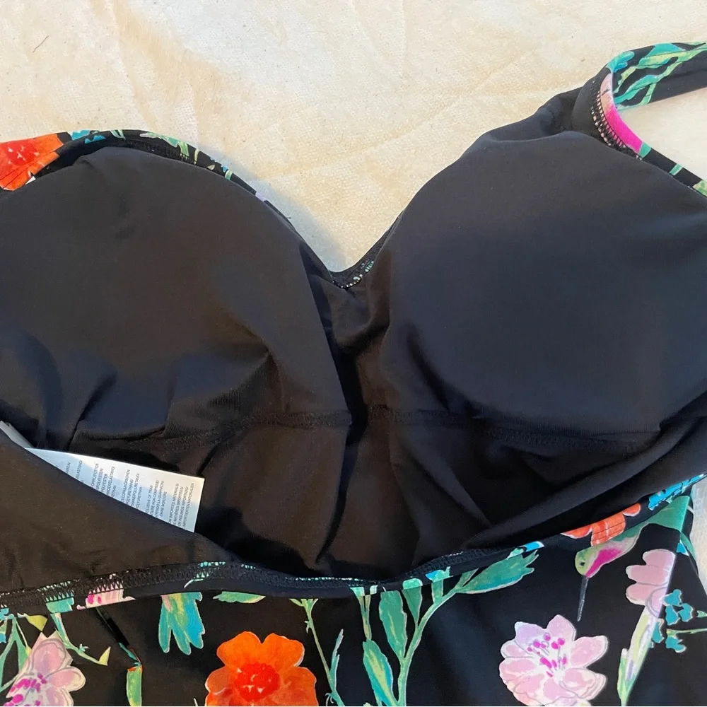 NWT Kate Spade Multicolor Floral Shoulder Tie V-Neck One-Piece Swimsuit. Large.